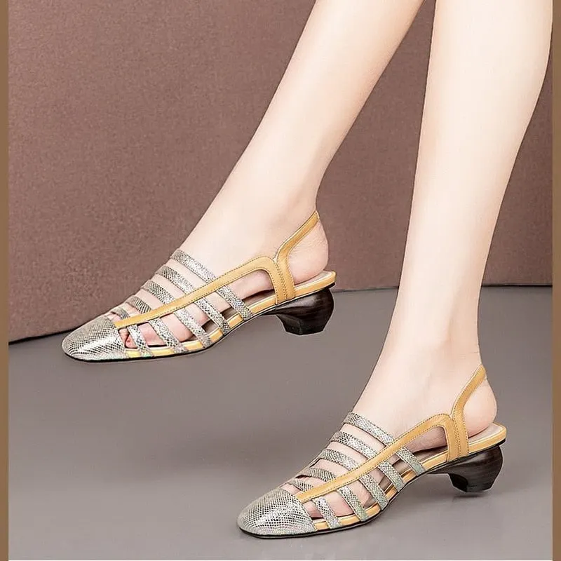 Square toe Sandals Woman 2021,Hollow Out Mixed Colors Spring Shoes,Summer Mid Heels,Korea Style Footwear,GOLD,BLUE,Dropshipping