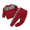 Kid Baby Girl Long Sleeved Casual Stitching Ruffle Leopard Set 2 Pcs