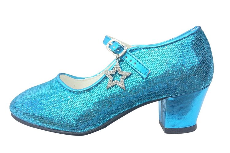 Frozen Elsa's Blue Sequined Chunky Heel Mary Jane Pumps for Halloween |FSJ Shoes