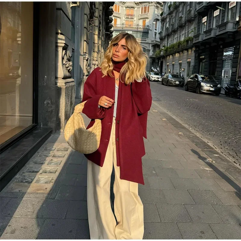 Nigikala Nigikala Women's Explosive Single-Row Buckle Scarf Hair Coat