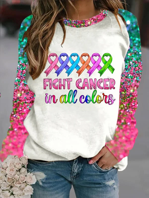 Women's Breast Cancer Print Sweatshirt.