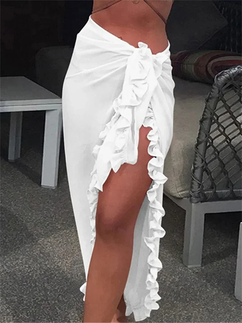 Women's Ruffled Beach Sun Protection Cover Up And Skirt