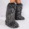 Women's Winter Trendy Y2K Faux Raccoon Fur Long Knee Snow Boots