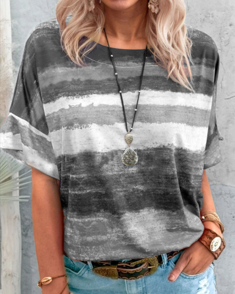 Short Sleeve Casual Printed Round Neck Bottoming T-shirt Women