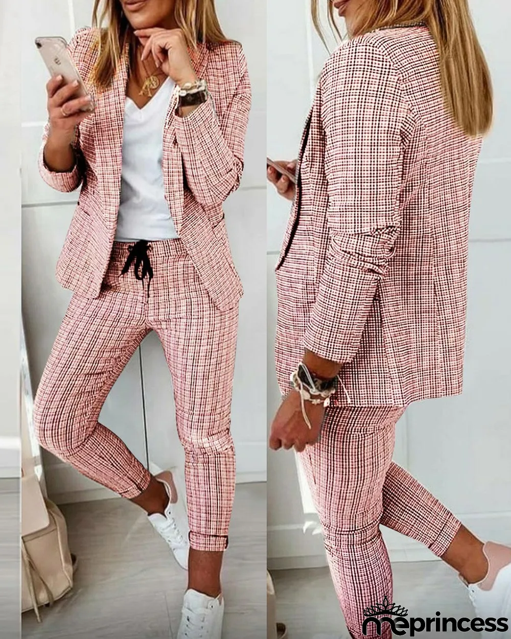 Casual Fashion Suit Women's Plaid Blazer and Pants Suit