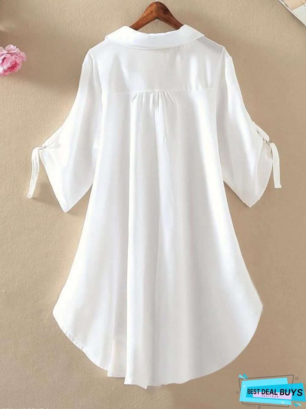 V-Collar Plain Color Loose Chiffon Short-Sleeved Shirt