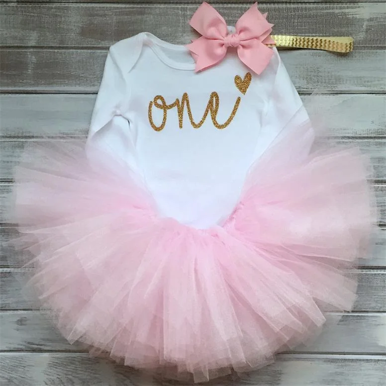 Little Girls Summer Dress Cute Newborn Baby Girl Clothes 1st Birthday Baby Bodysuit Romper+Ruffles Tutu Skirt +Headband Outfits