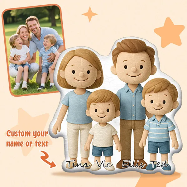 Custom Cartoon Doll Pillow &ndash; Personalized Doll That Looks Like You | Mini Me Pillow with Face & Name For Couple For Family For Kids