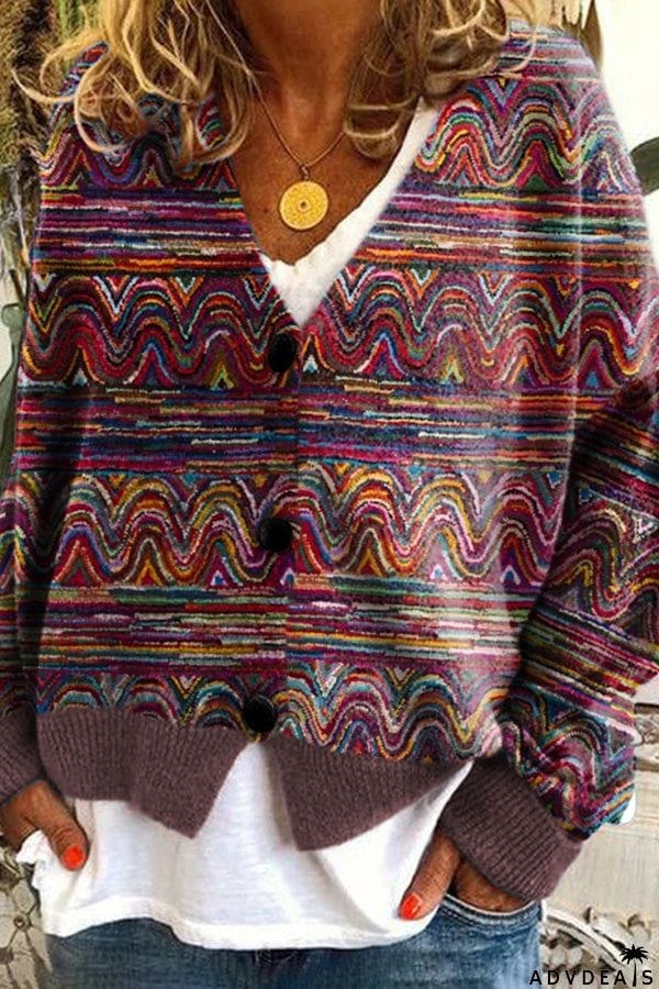 Knitted Long Sleeved Cardigan with Fun Printed Buttons