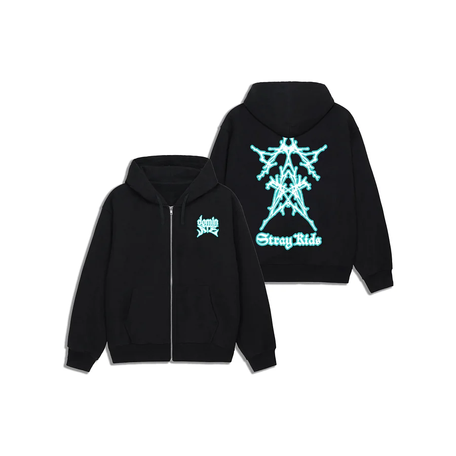 Stray Kids Dominate World Zip Hoodie – Black | SKZ Logo