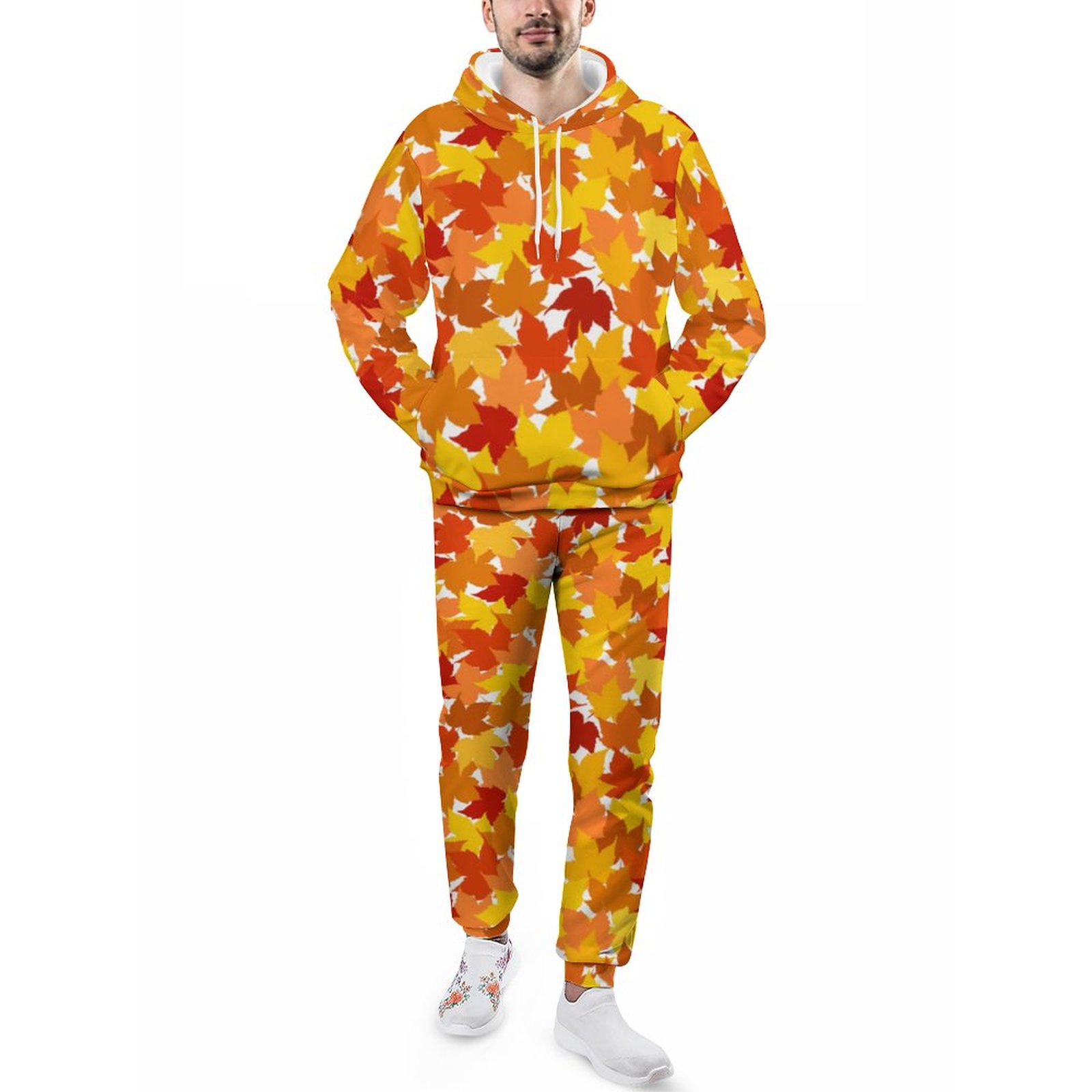 Maple Tree Autumn Leaves Wallet Men's Sweatsuits Set Guys Loose Fall And Winter Athletic Pullover And Sweatpants Suit Outfit