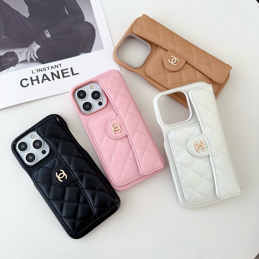 Chanel Official Hand Chain Cardholder Leather iPhone Case Crossbody Cord