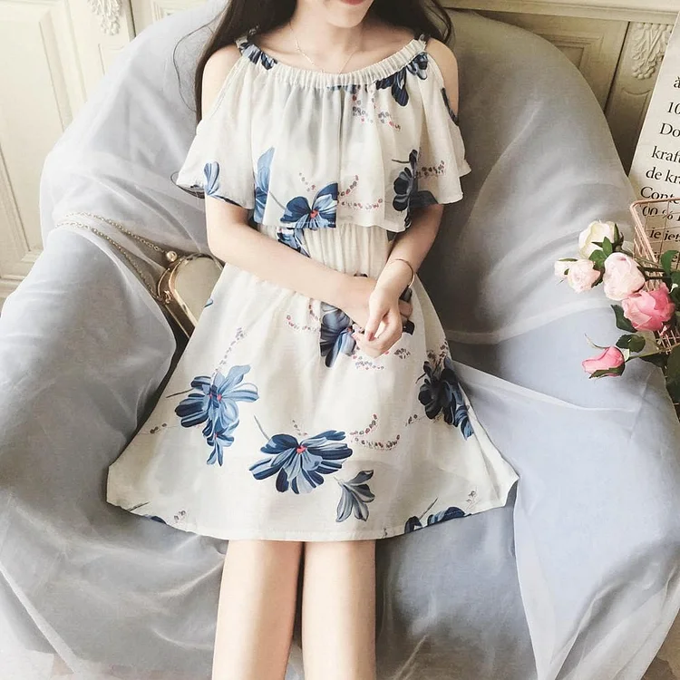 White Sweet Wash Painting Flower Dress SP1710104