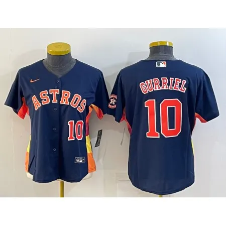Women's Houston Astros #10 Yuli Gurriel Navy With Patch Cool Base Stitched Baseball Jersey(Run Small) 1BE4