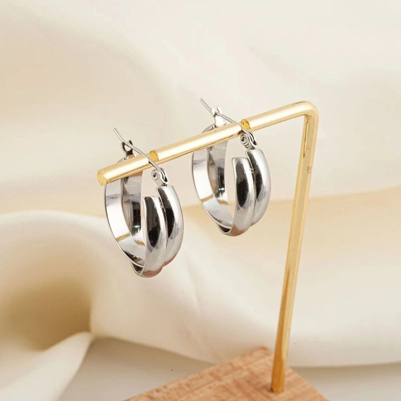 1 Pair Minimalist Round 304 Stainless Steel 18K Gold Plated Hoop Earrings