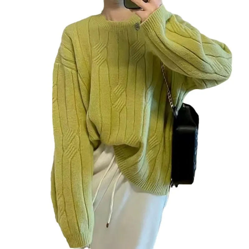Churchf Churchf Feeling Languid Lazy Wind Twist Set Head Sweater Female Qiu Dong New Style Round Collar Loose Foreign Style All-Match Knit Sweater Jacket