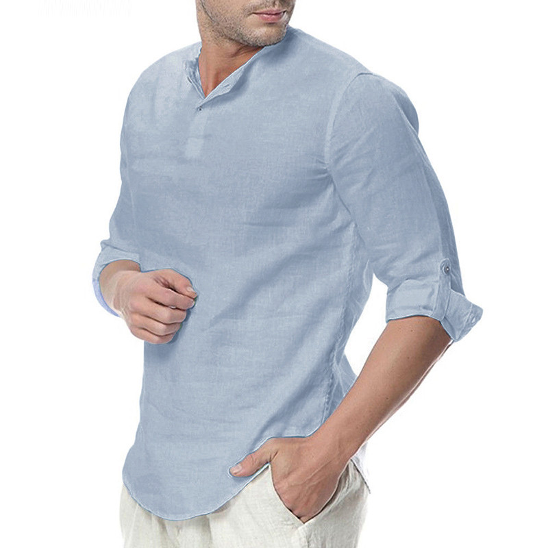 Men Shirt Long Sleeve Cotton Solid Casual Basic Shirt
