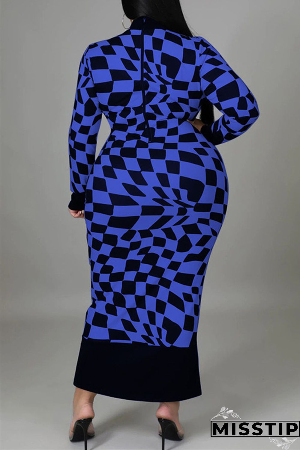 Yellow Casual Plaid Print Patchwork Half A Turtleneck Long Sleeve Plus Size Dresses