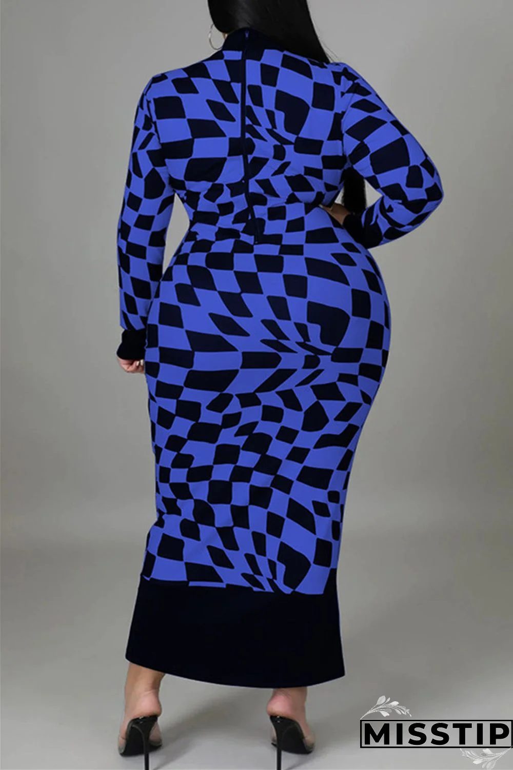 Yellow Casual Plaid Print Patchwork Half A Turtleneck Long Sleeve Plus Size Dresses