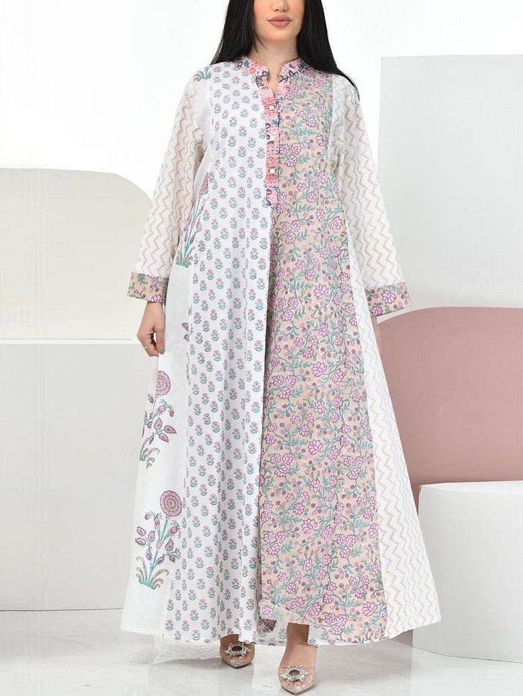white Ramadan floral for long-sleeved kaftan dress فساتين