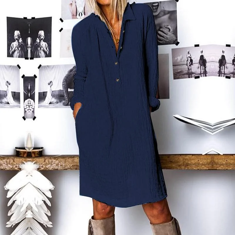 ZANZEA Fashion Autumn Long Shirt Dress Women Lapel Neck Long Sleeve Buttons Vestido Casual Loose Cotton Linen Sundress