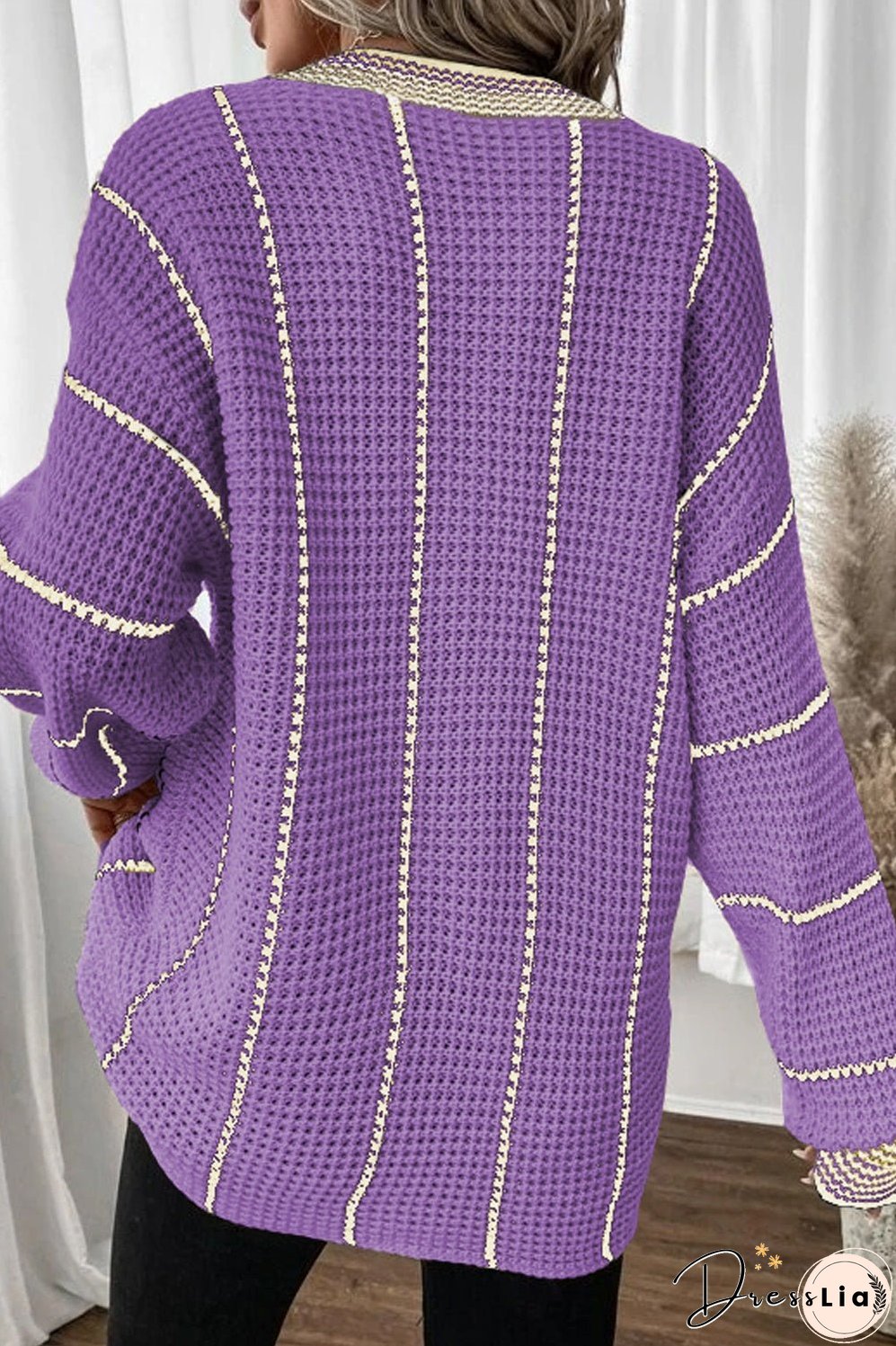 Striped V-Neck Dropped Shoulder Sweater