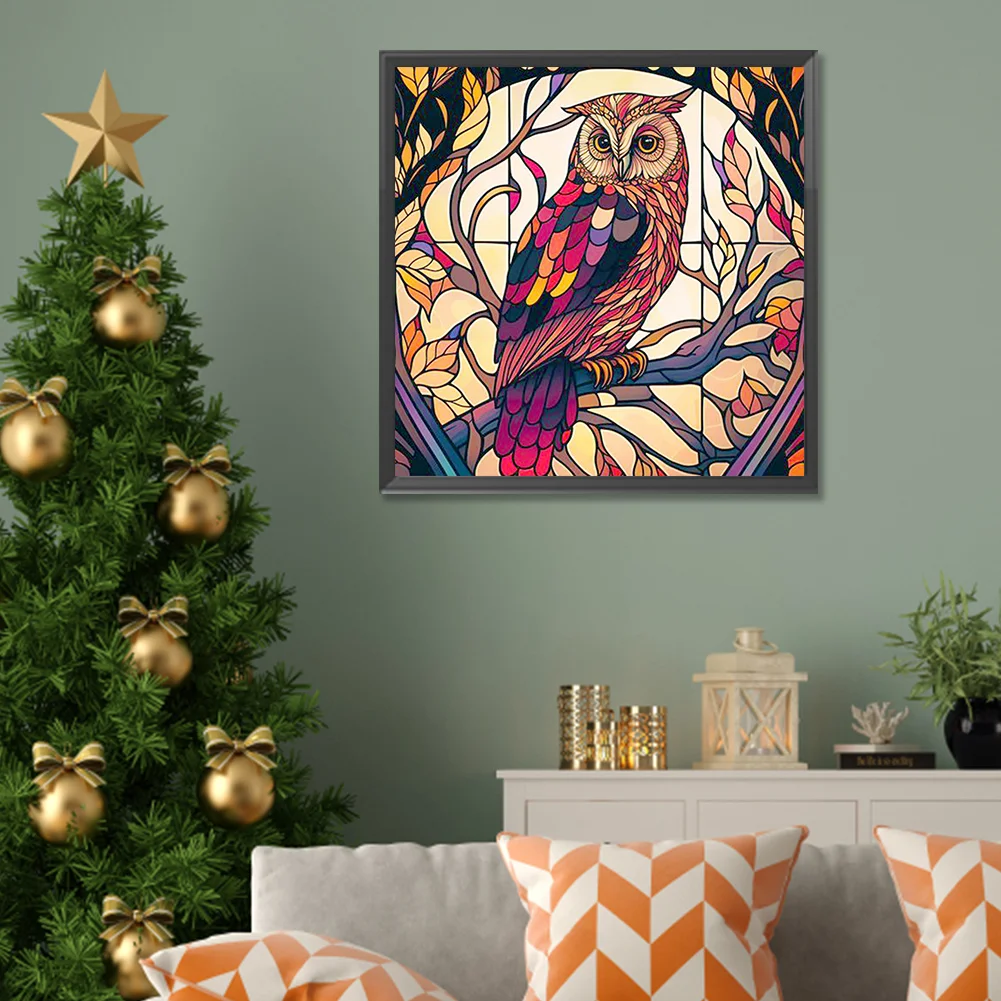 Diamond Painting - Full Round Drill - Stained Glass Owl(Canvas|30*30cm)
