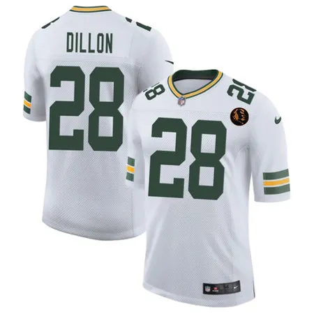 Youth Green Bay Packers #28 A. J. Dillon White 2025 New With John Madden Patch Vapor Untouchable Limited Jersey