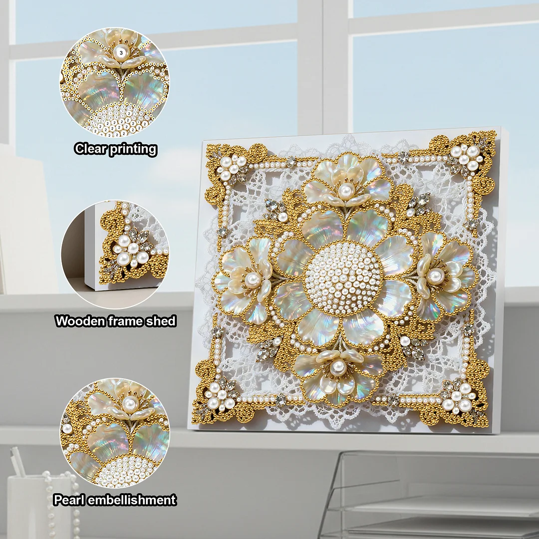 Flowers DIY Pearl Diamond Art Kit for Adults Home Decor 25x25cm With Frame