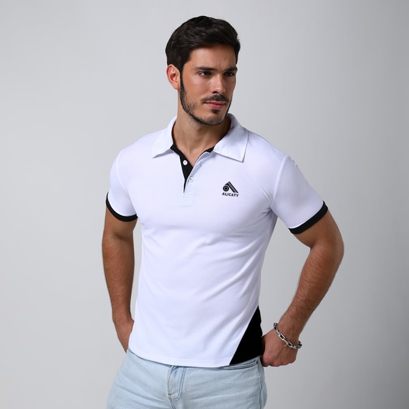 Men's Casual Color Block Short Sleeve POLO Shirt