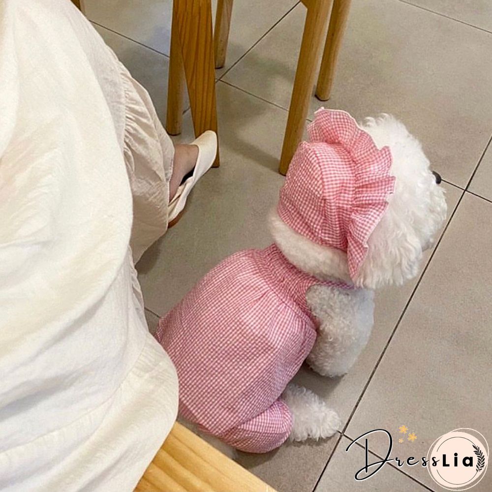 Teddy Plaid Camisole Dog Summer Thin Home Clothes Pet Pomeranian Breathable Clothes Puppy Onesie With Hat Pet Products