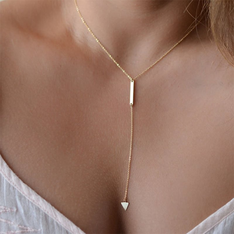 UsmallLifes King   Personalized simple metal strip geometric triangular tassel women&#39;s short necklace US Mall Lifes