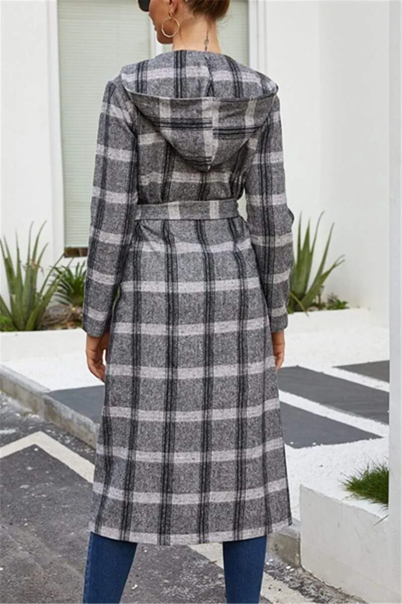 Fashion Casual Plaid Hooded Coat (Only Coat)