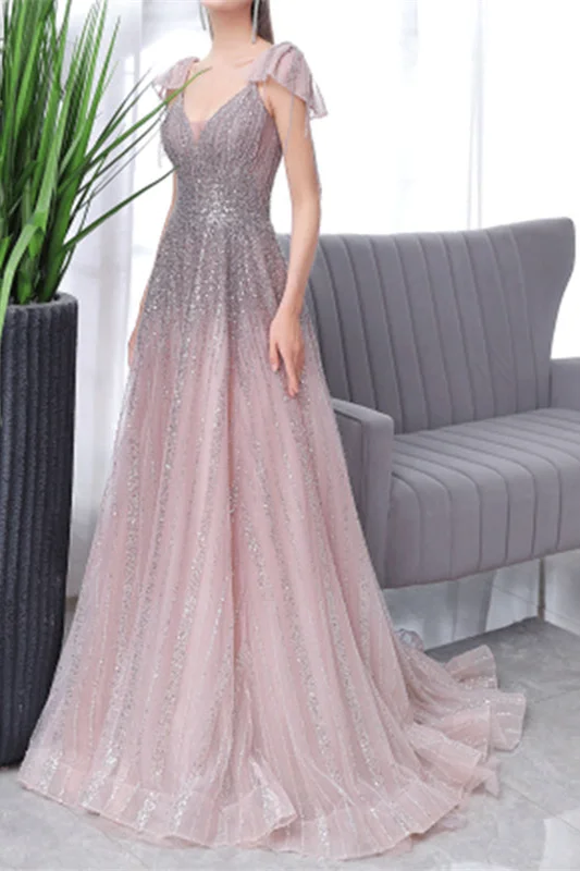 Daisda Elegant Pink And Grey Mermaid Prom Dress With Sweetheart Sequins Sleeveless
