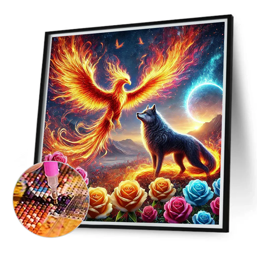 Diamond Painting - Full Round Drill - Rose Phoenix Wolf(Canvas|40*40cm)