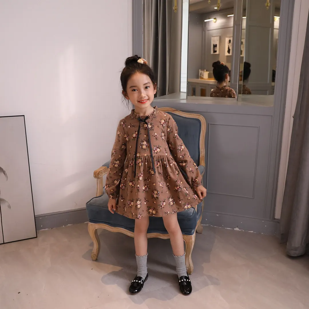 2020 Spring Autumn Girl Dress Cotton Long Sleeve Children's Dress Floral Kids Dresses for Girls Fashion Girls Princess Clothing