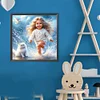 40x40cm chat et fille 5d bricolage plein per&ccedil;age rond diamant peinture kit d&eacute;coration int&eacute;rieure