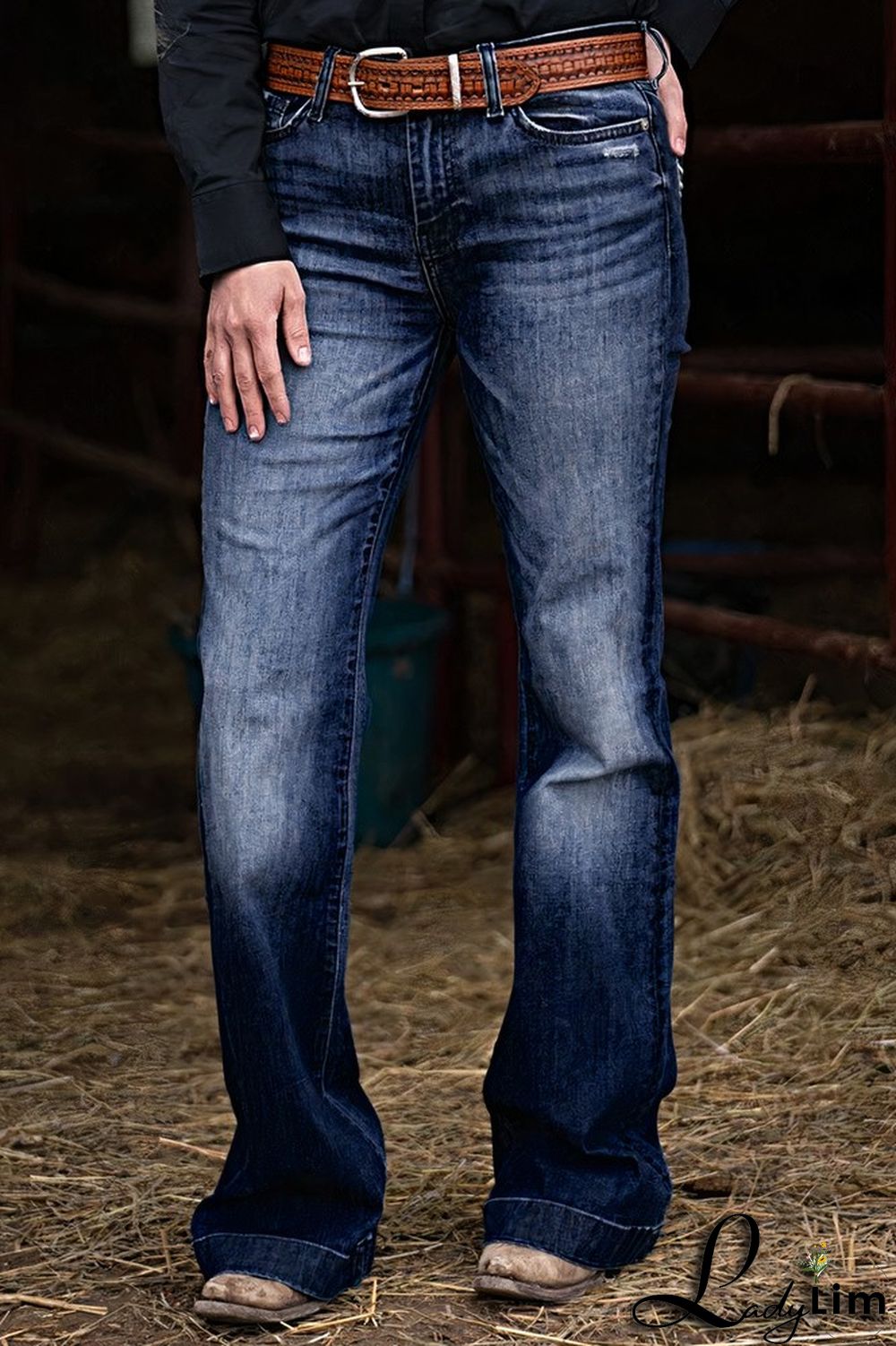 Pocket Detail Mid Rise Bootcut Jeans Without Belt