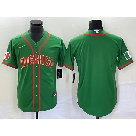Men's Mexico Baseball Blank 2023 Green World Baseball With Patch Classic Stitched Jersey 5P8R