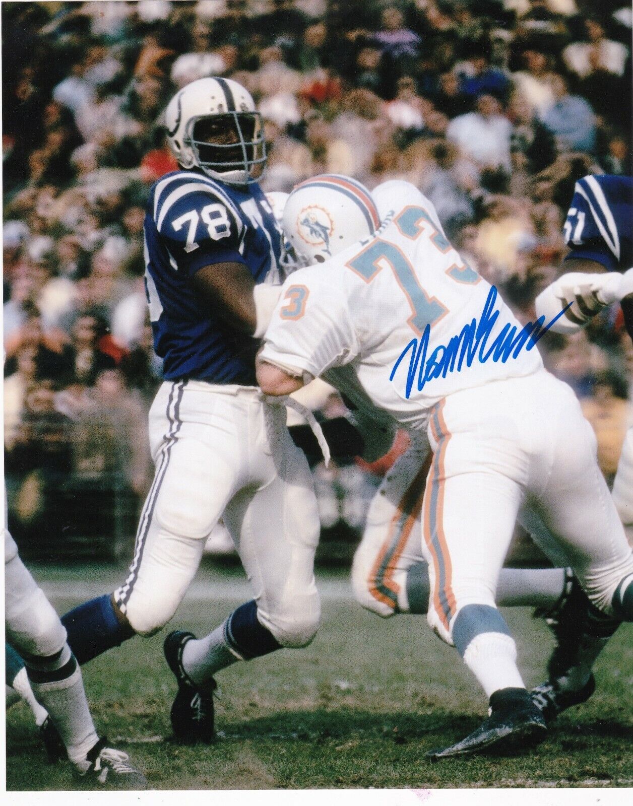 NORM EVANS MIAMI DOLPHINS ACTION SIGNED 8x10 Photo Poster painting