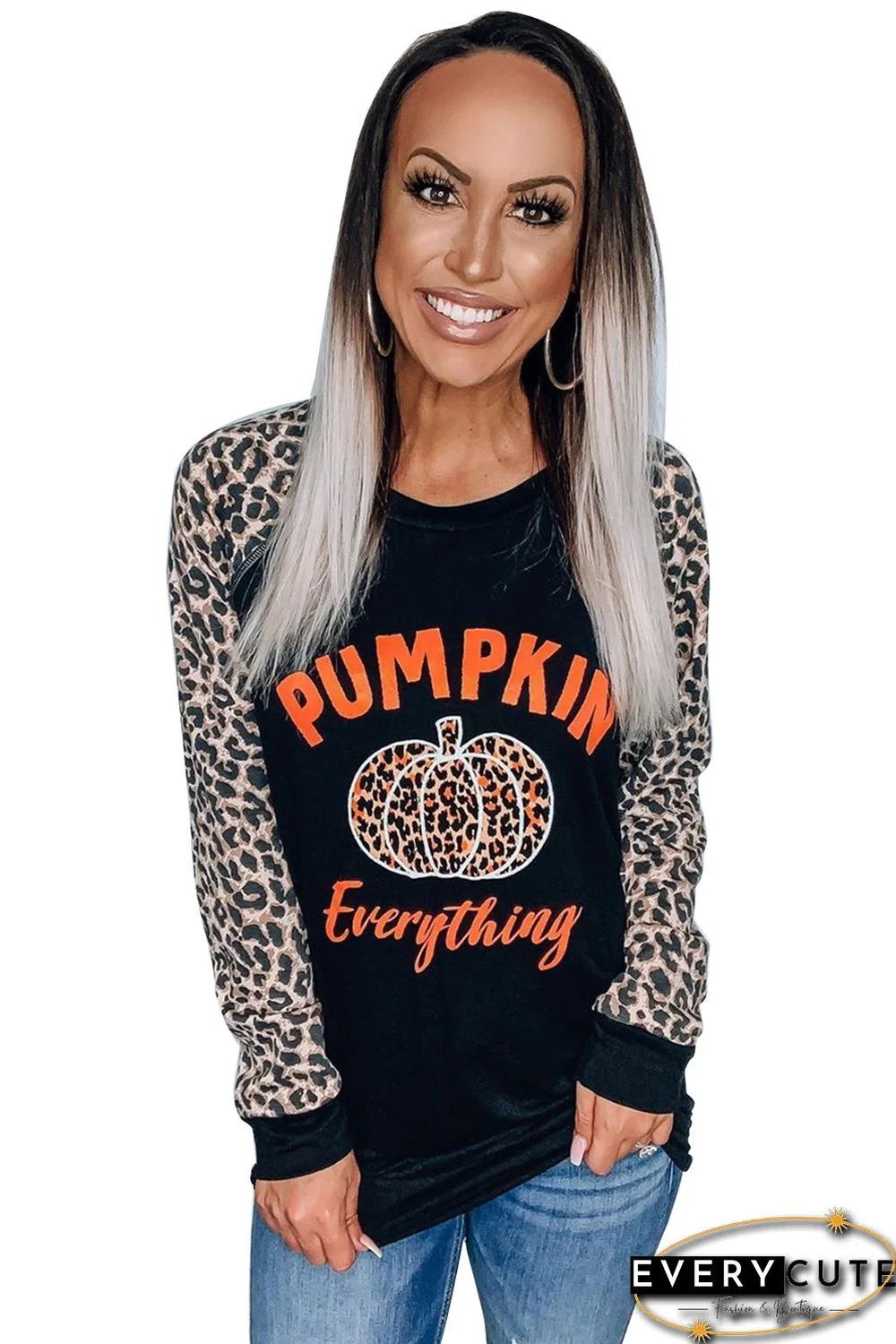 Leopard Pumpkin Print Long Sleeve Blouse