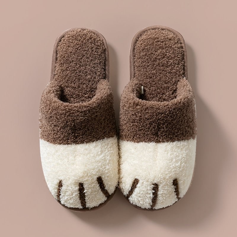 Winter Womans Slippers Indoor Cartoon Cat Paw Design Soft Plush Flexible Antiskid Sole House Flat Shoe