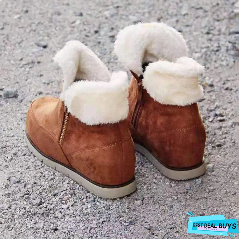 Round Toe Zipper Wedge Snow Boots