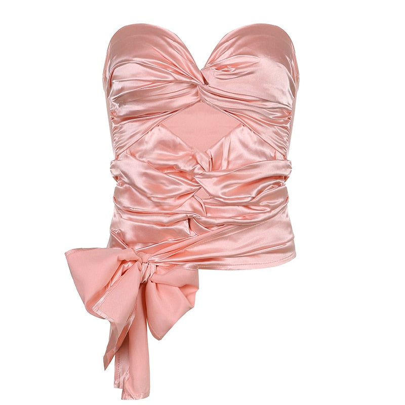 Llyge  2024 Cut Out  Crop Tube Tops For Girls Summer Sleeveless Women Chic 2024Bandage Shirt Tee Basic White Vest  Beachwear Holiday llyge