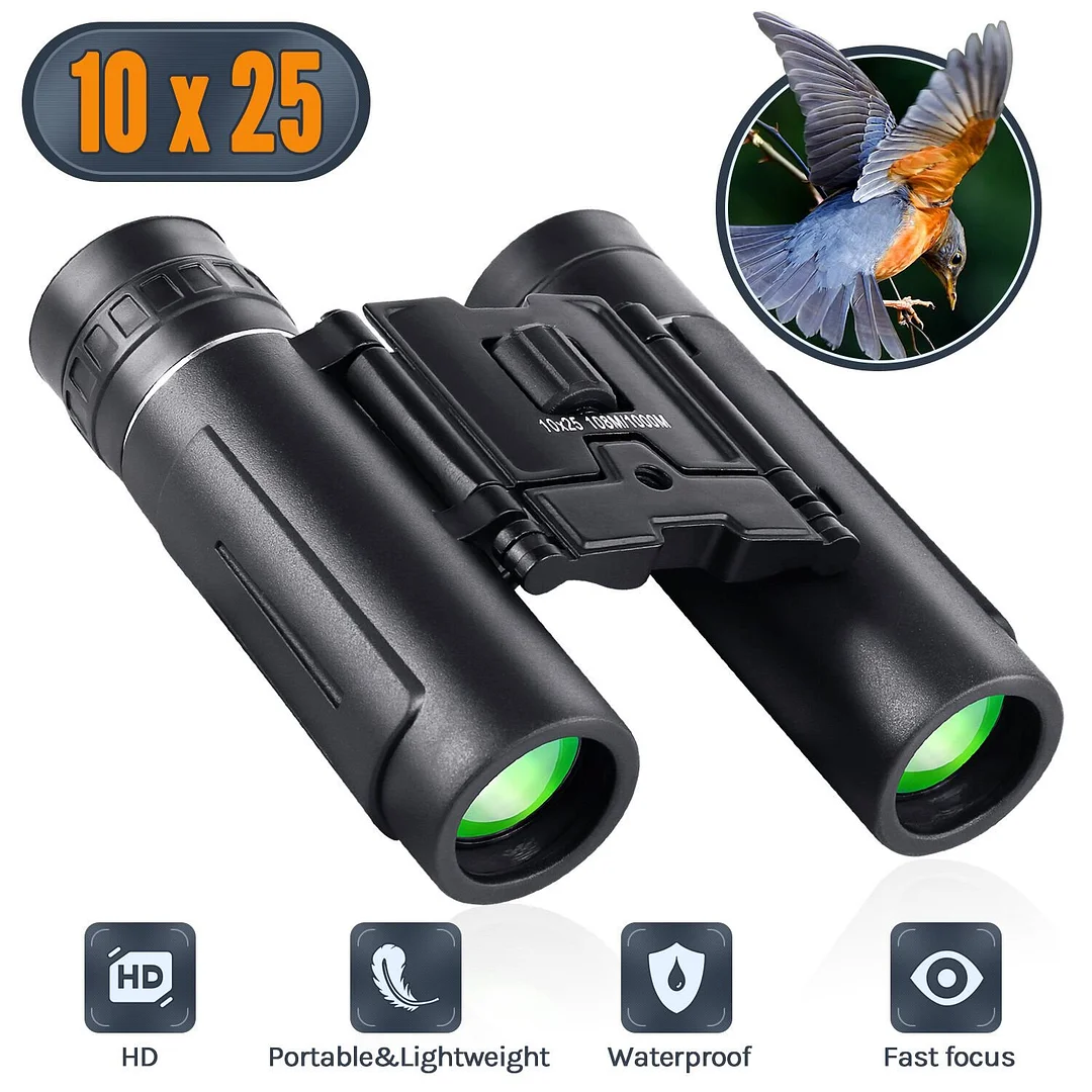 BEBANG 10x25 Binoculars for Kids Adults, Waterproof Small Compact Lightweight Folding Mini Pocket Binoculars for Bird Watching Hiking Travel Concerts Theater Opera