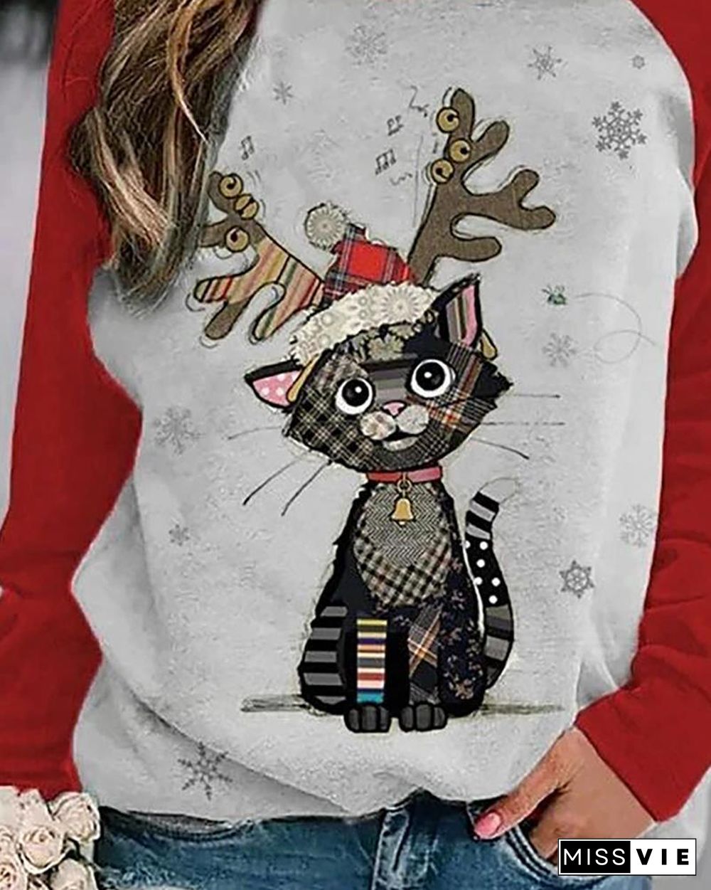 Christmas Animal Print Long Sleeve Top P10792