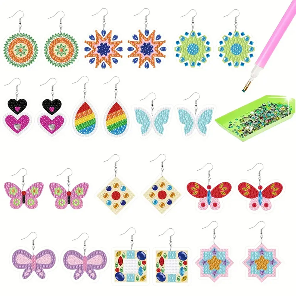 DIY 12 Pairs Butterfly Double Sided Diamond Painting Earrings for Women Girls