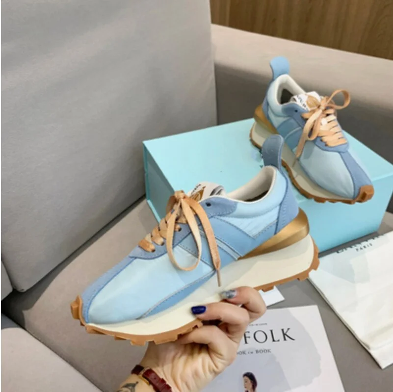 New Platform Casual Running Shoes Women Flat Mixed Color Lace Up Patchwork Sneakers Outdoor Walk Tennis Shoes Zapatillas Mujer