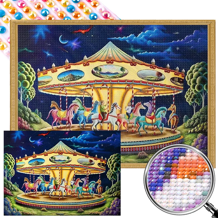 Lovers And Carousel 55*40CM (Canvas) AB Round Drill Diamond Painting gbfke