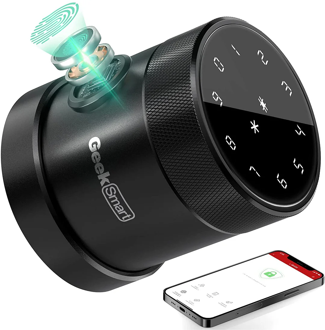 L-B400 Geek Smart Door Lock, Fingerprint Door Lock Keyless Entry Door Lock with Keypad Smart Door Knob Remote Control with APP IC Card Mechanical Key Great for Airbnb Homes Apartments Hotels and Offices